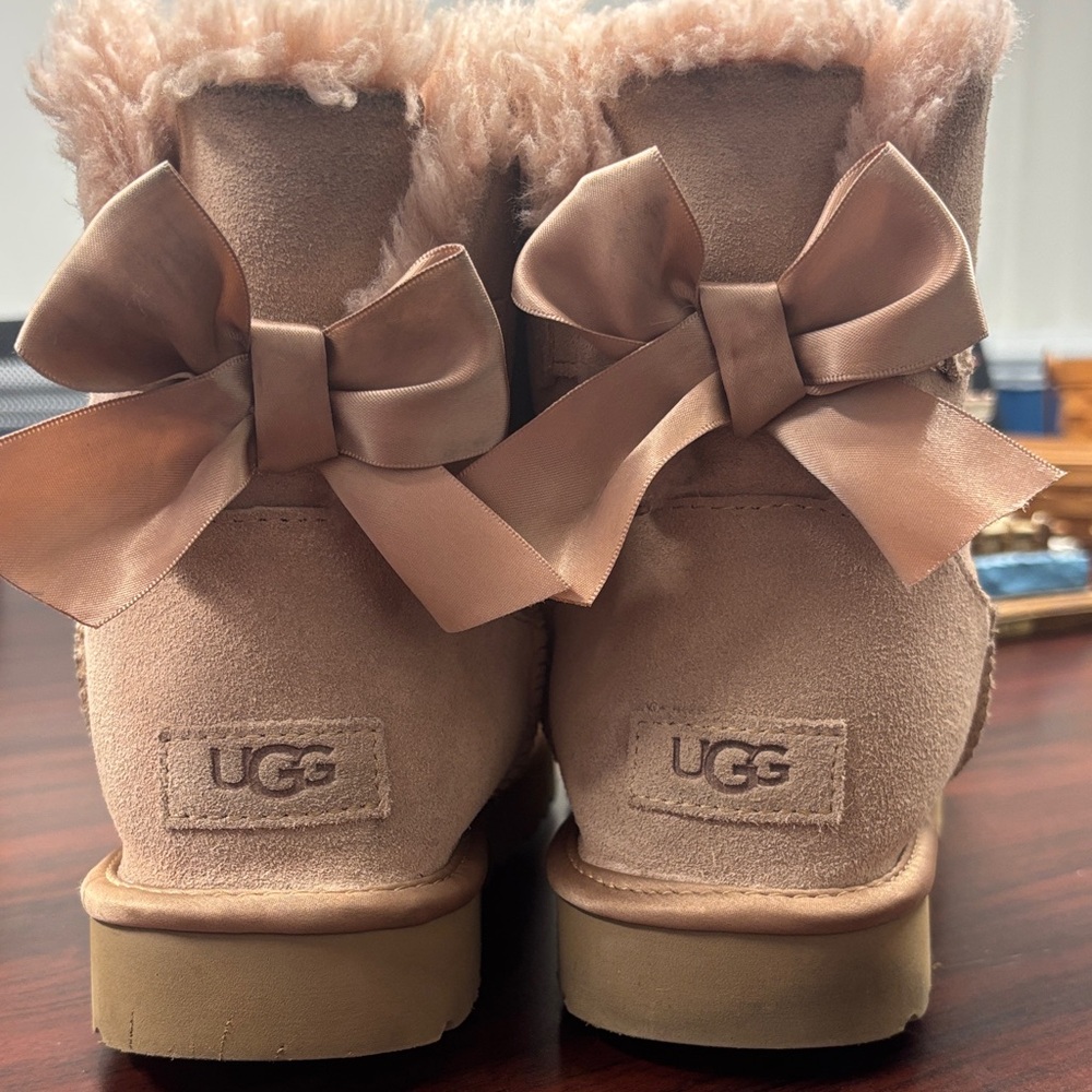 UGG Bailey Bow Boots in Blush Pink Suede